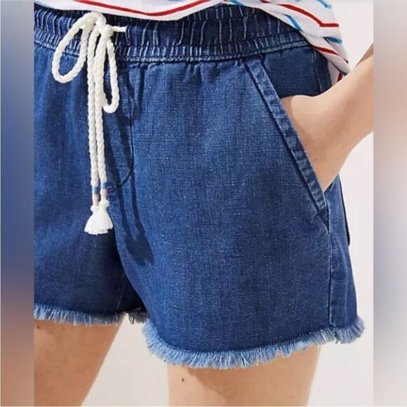 LOFT | Cotton & Linen Blend Denim Shorts Drawstring Waist Women’s Size X-Large - Picture 2 of 12
